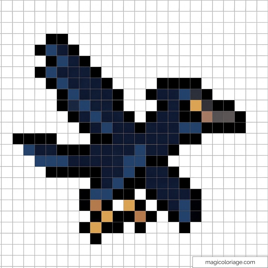 Image de pixel art d'un corbeau en vol