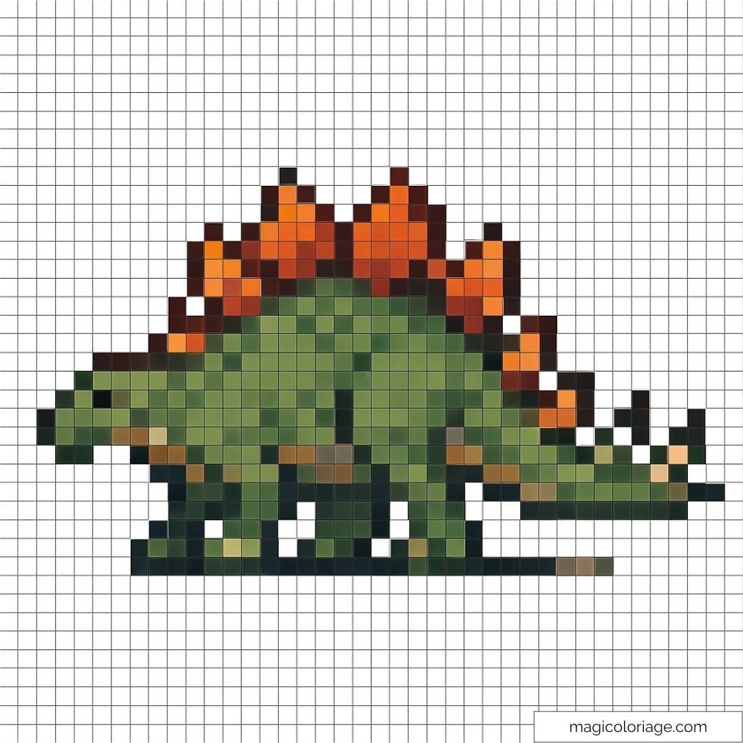 Pixel art dinosaure stegosaurus vert avec plaques orange