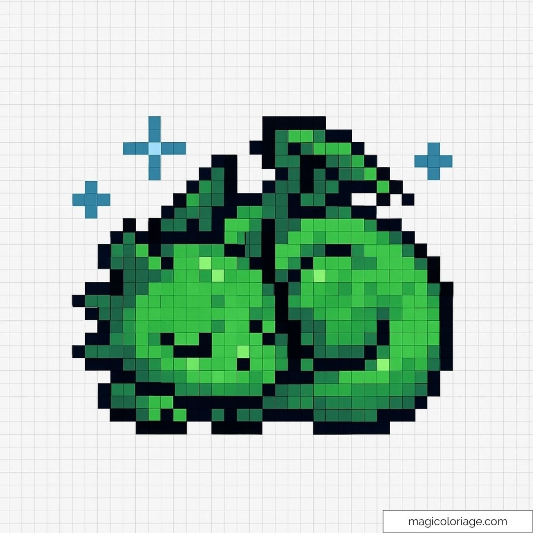 Dessin pixel art d'un bébé dragon vert endormi