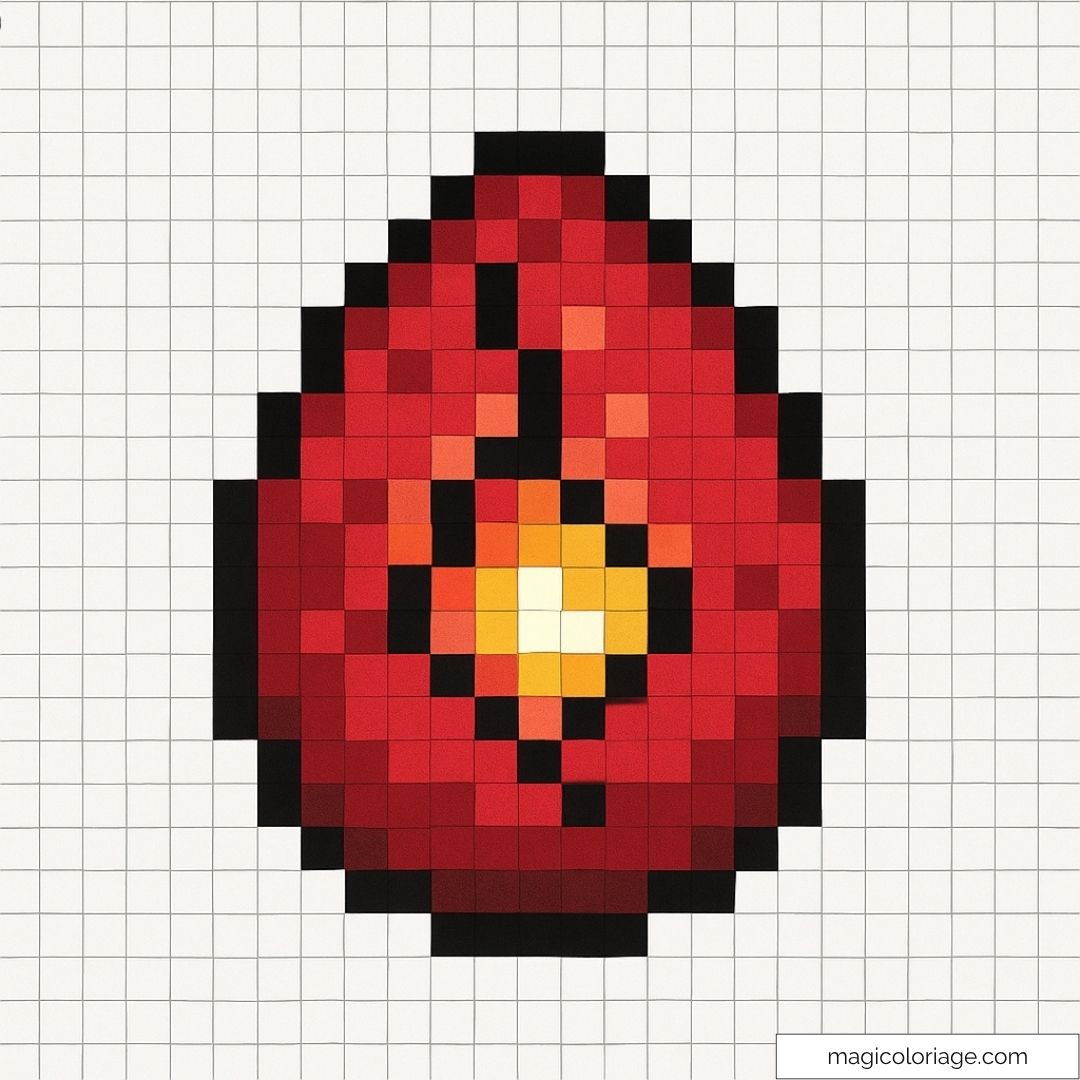 Œuf pixel art rouge avec un noyau central lumineux.