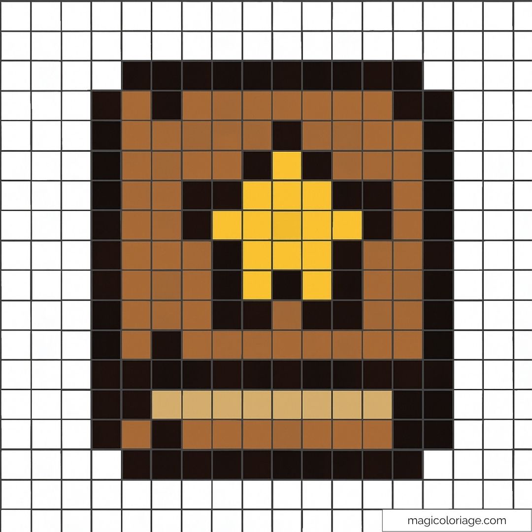 Pixel art représentant un grimoire marron avec une étoile jaune sur la couverture.