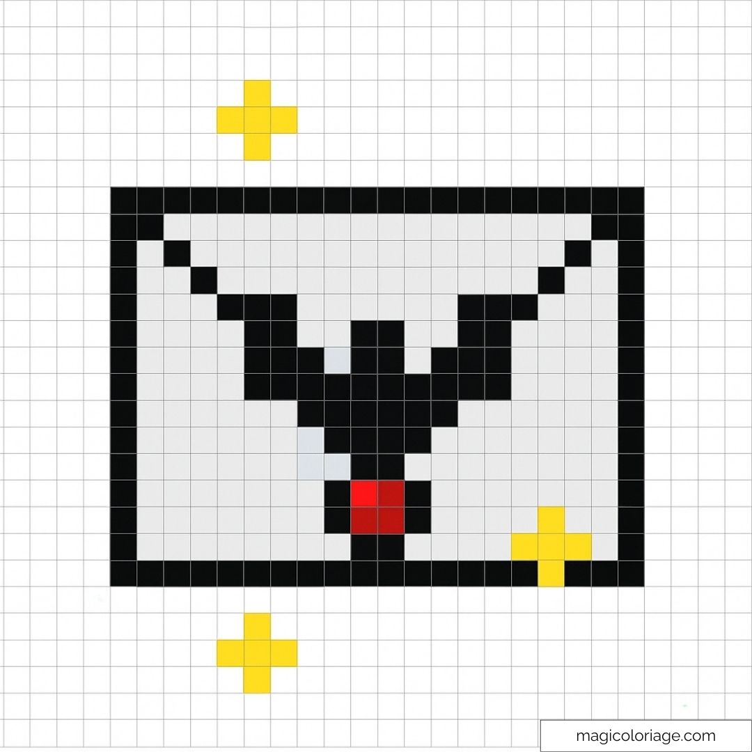 Pixel art de chauve-souris avec étoiles jaunes en arrière-plan.