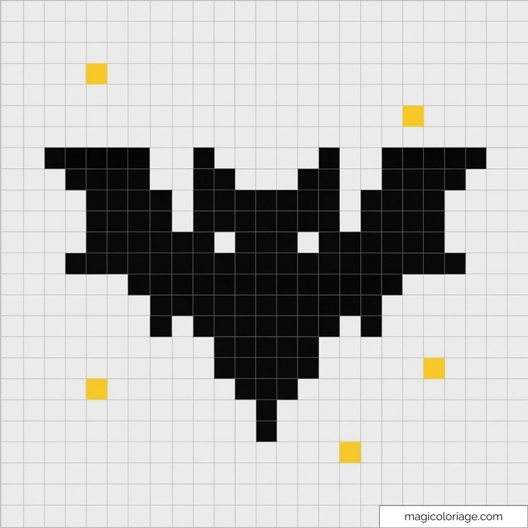 Pixel art de chauve-souris noir et jaune