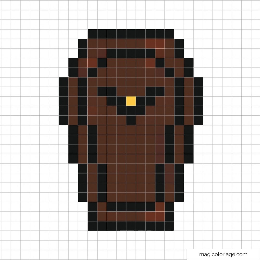 Pixel art hibou marron avec motif noir