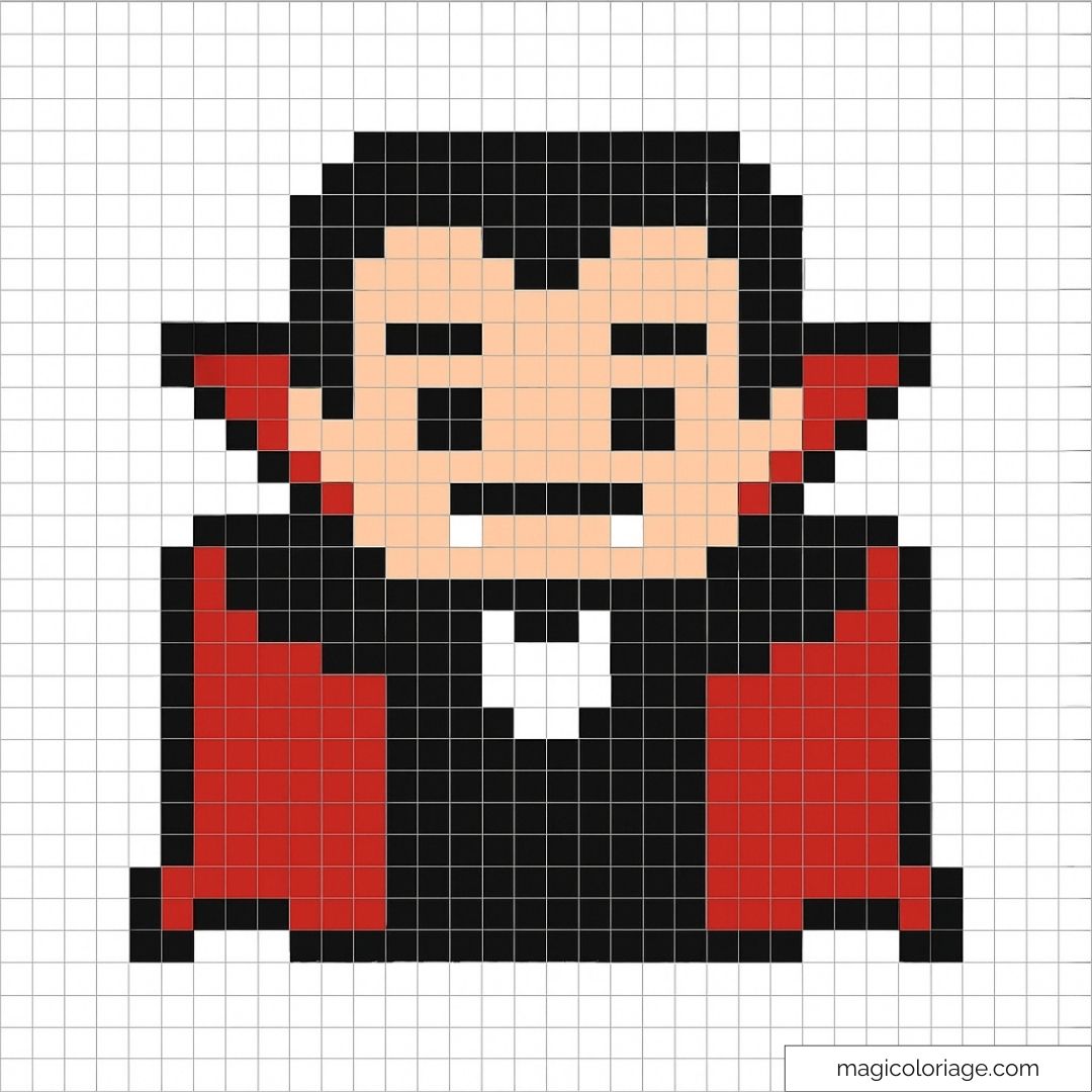 Pixel art vampire avec cape rouge
