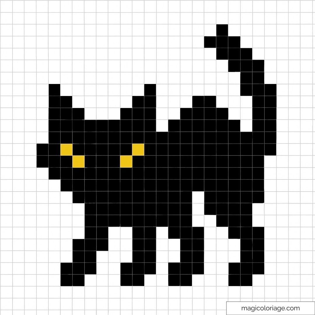 Chat noir pixel art sur fond blanc