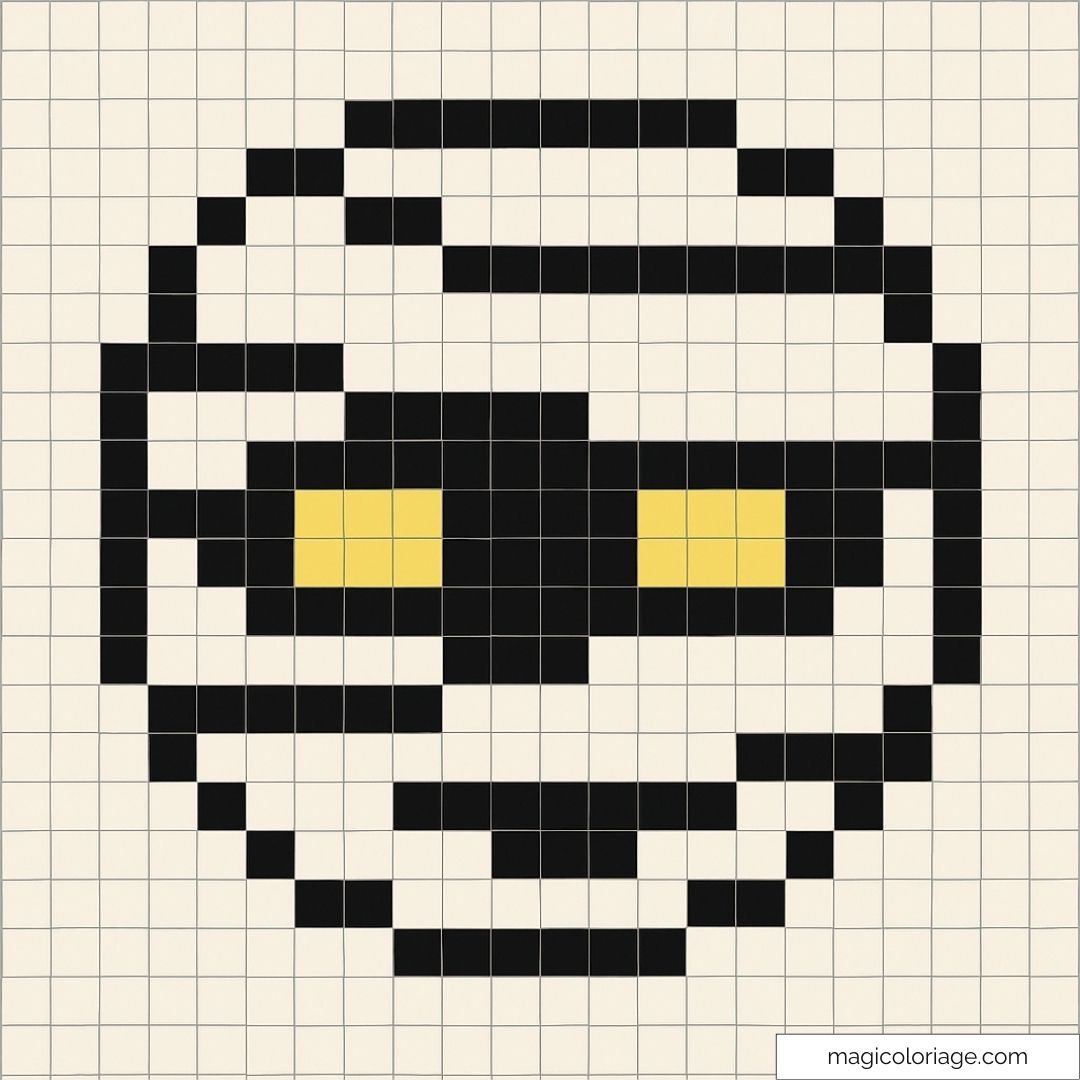 Image de pixel art de momie avec yeux noirs et jaunes