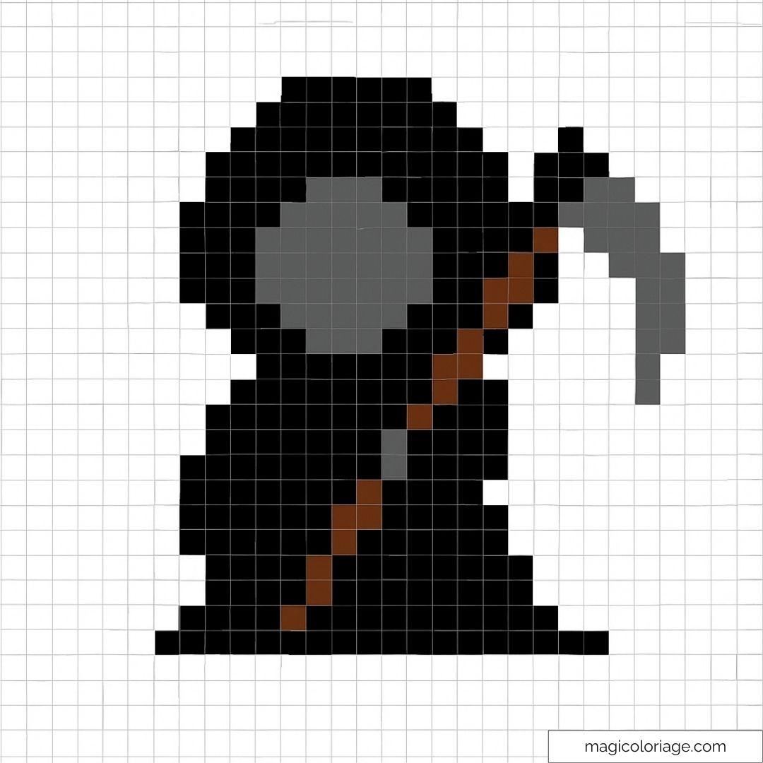 Pixel art faucheuse avec capuche et faux