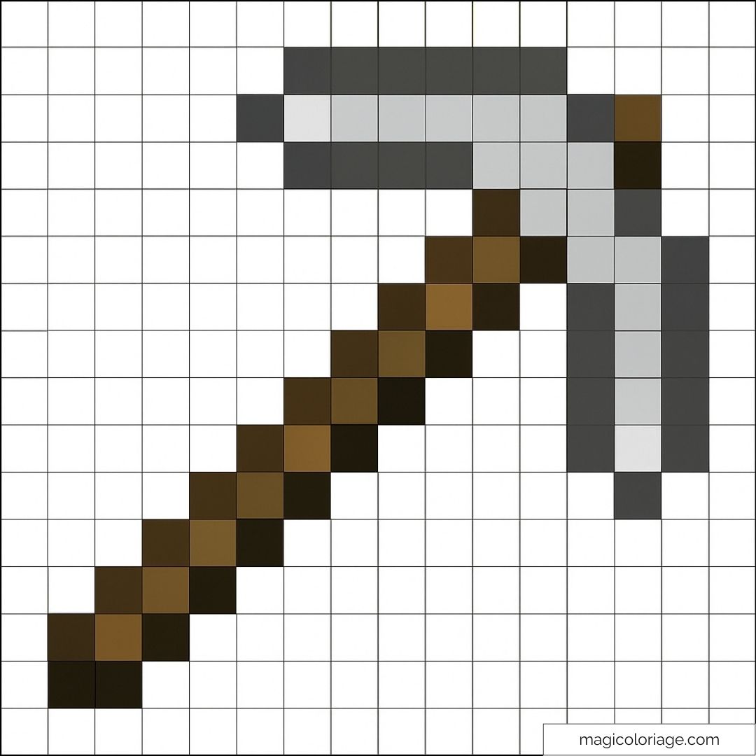 Pixel art Minecraft pioche en blocs marron et gris