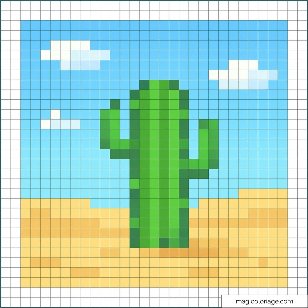 Pixel art Minecraft de cactus dans le désert