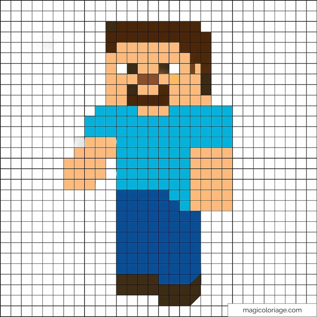 Pixel art de Steve de Minecraft avec chemise bleue et pantalon bleu