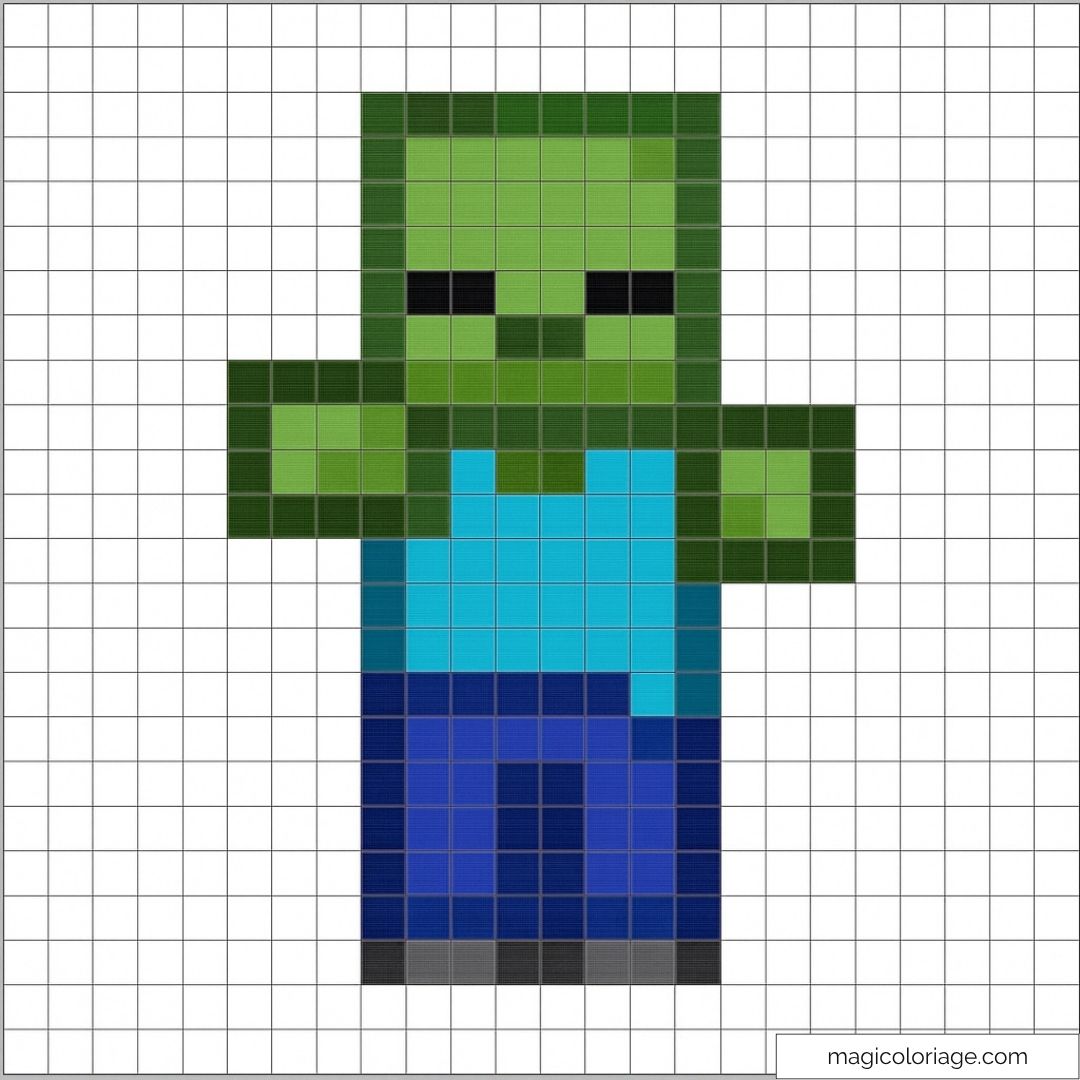 Pixel art zombie Minecraft en bleu et vert