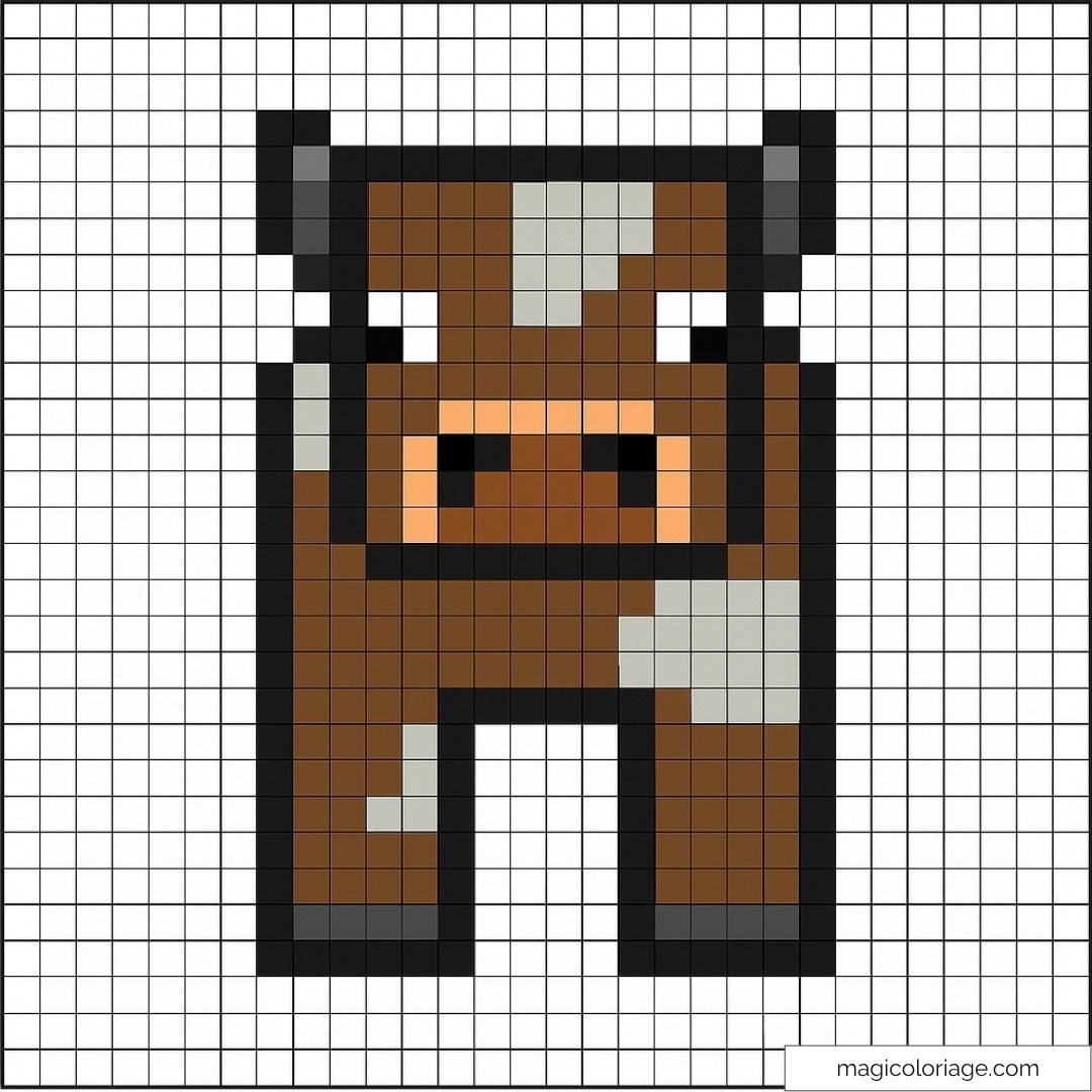 Pixel art d'une vache Minecraft en grille pour coloriage