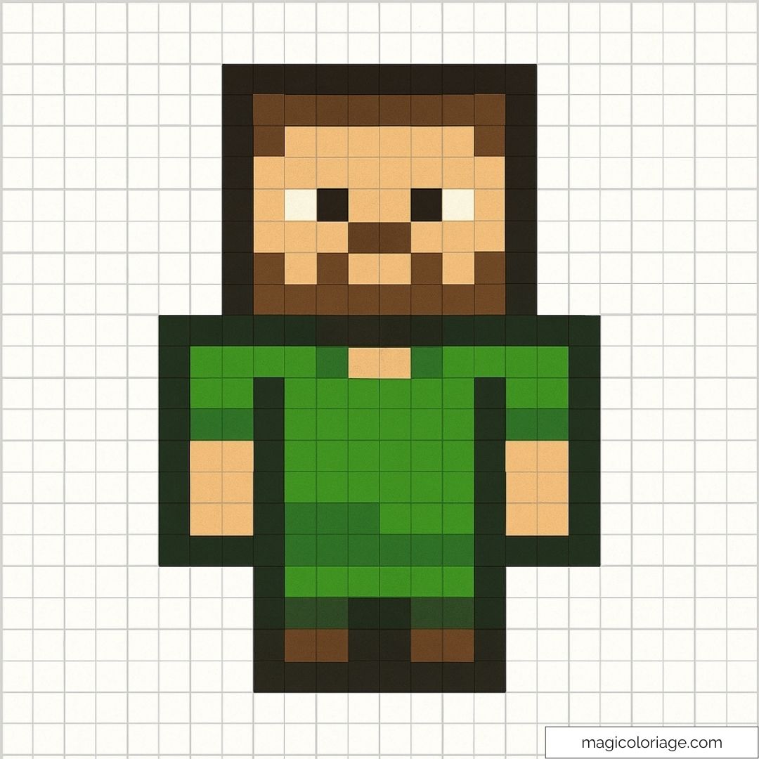 Pixel art d'un personnage emblématique Minecraft en vert