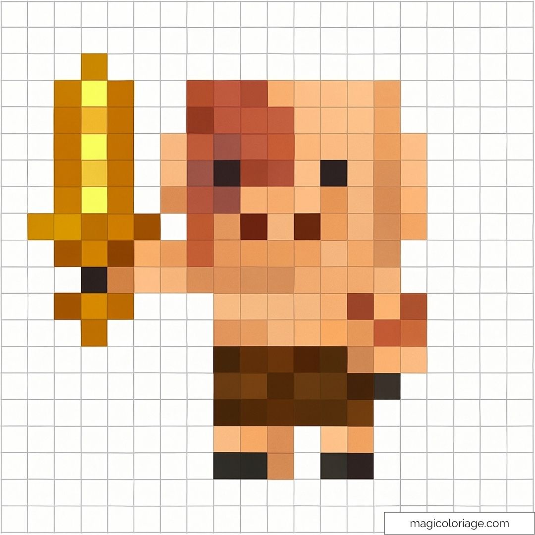 Pixel art d’un Piglin Minecraft avec épée dorée