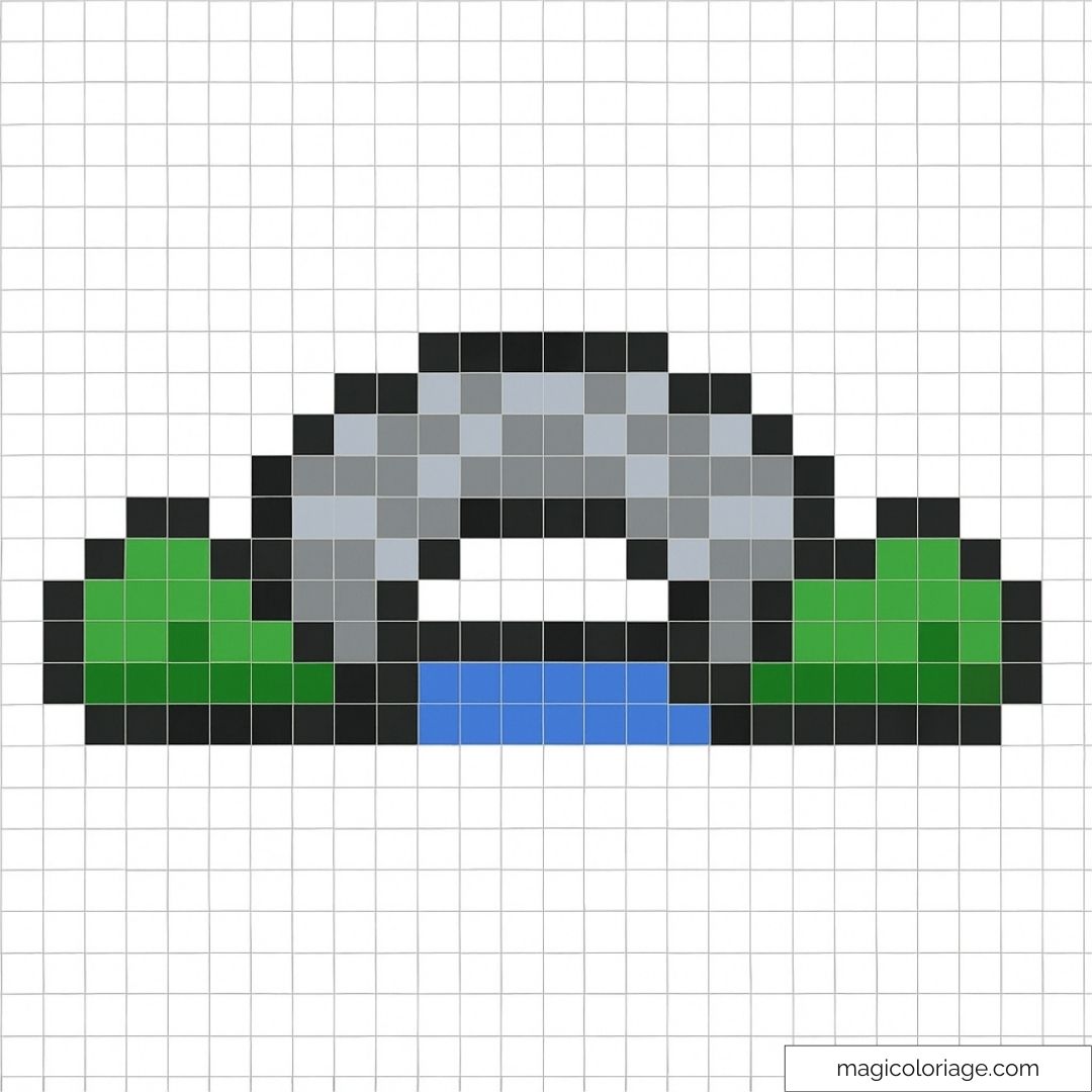 Pixel art de pont de pierre avec collines vertes et rivière