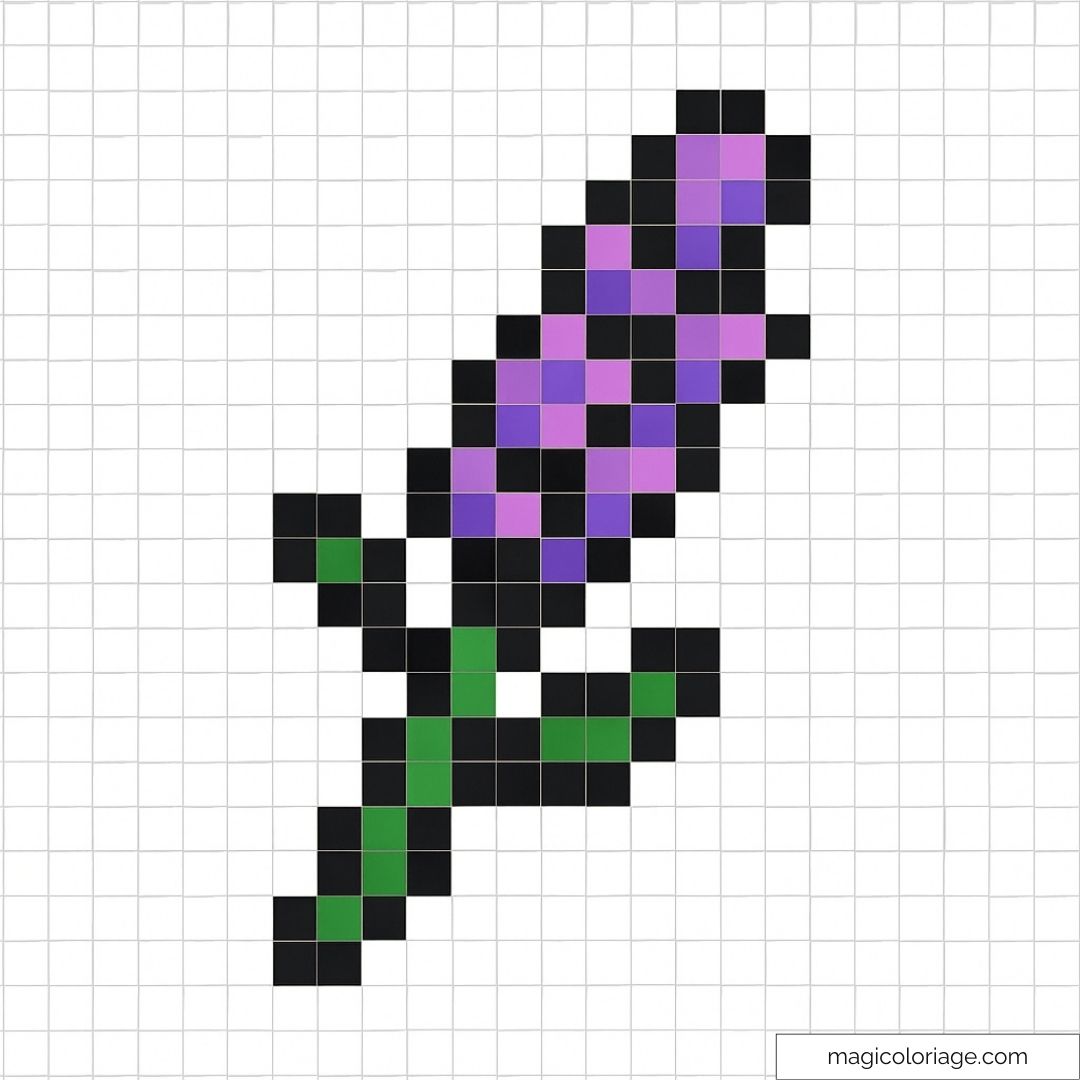 Lavande pixel art sur fond quadrillé