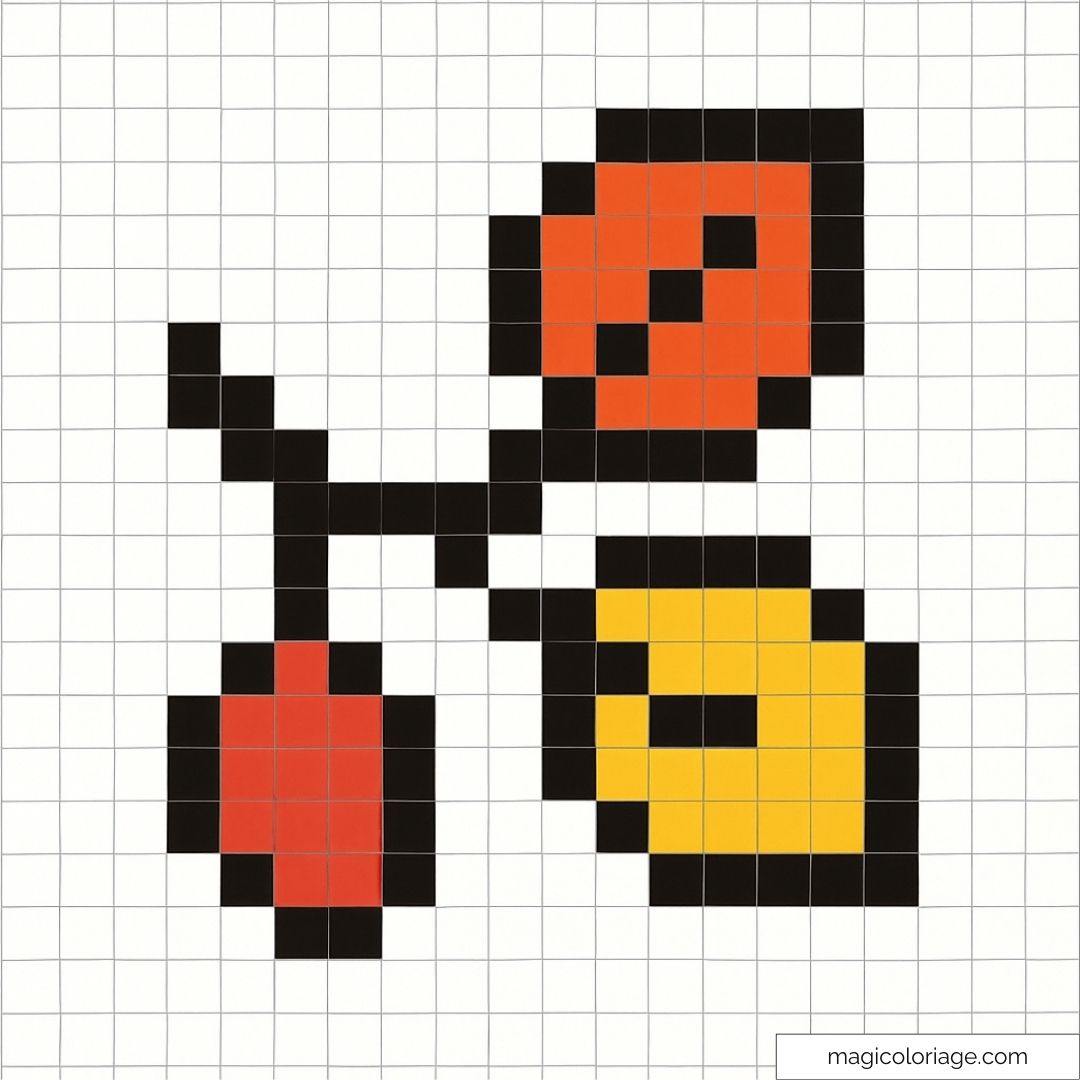 Pixel art de feuilles d'automne avec tiges noires