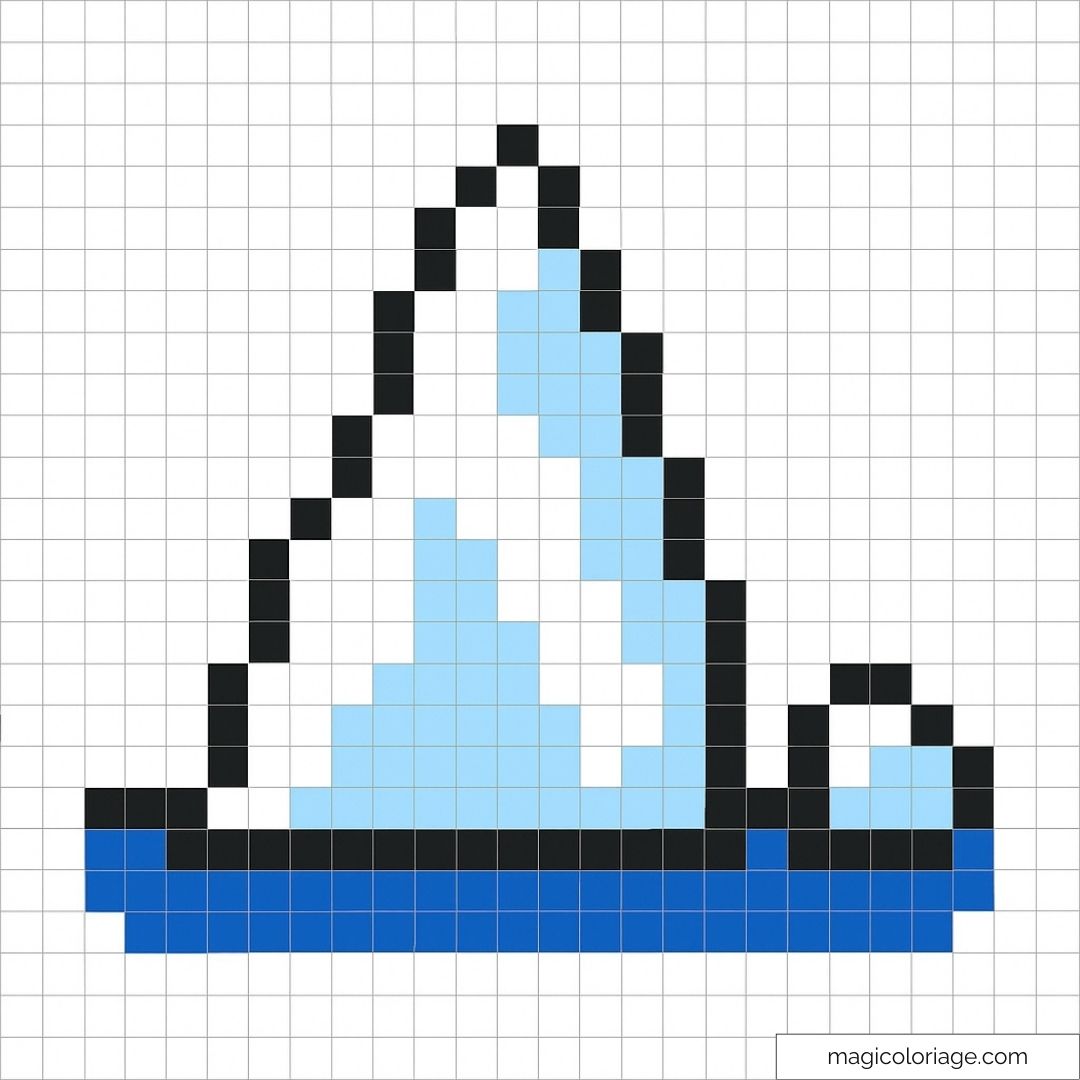 Pixel art iceberg sur océan avec glace bleue et blanche