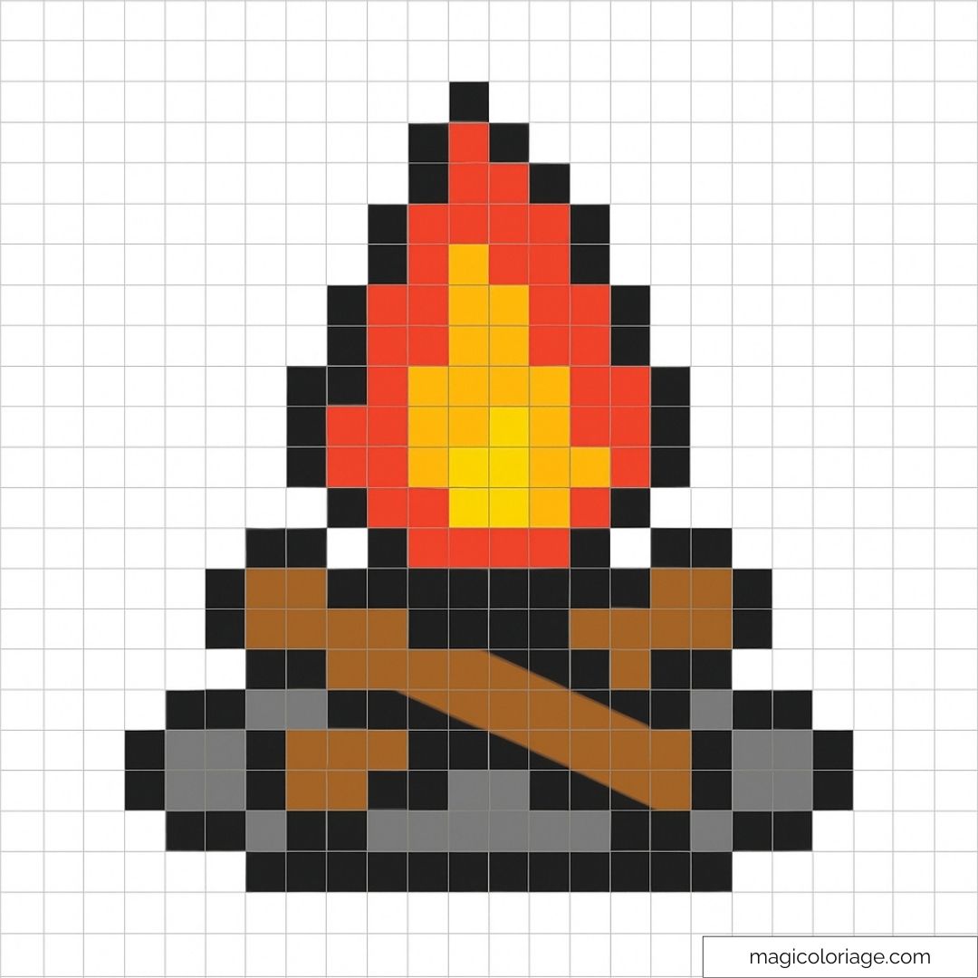 Pixel art de feu de camp avec flammes