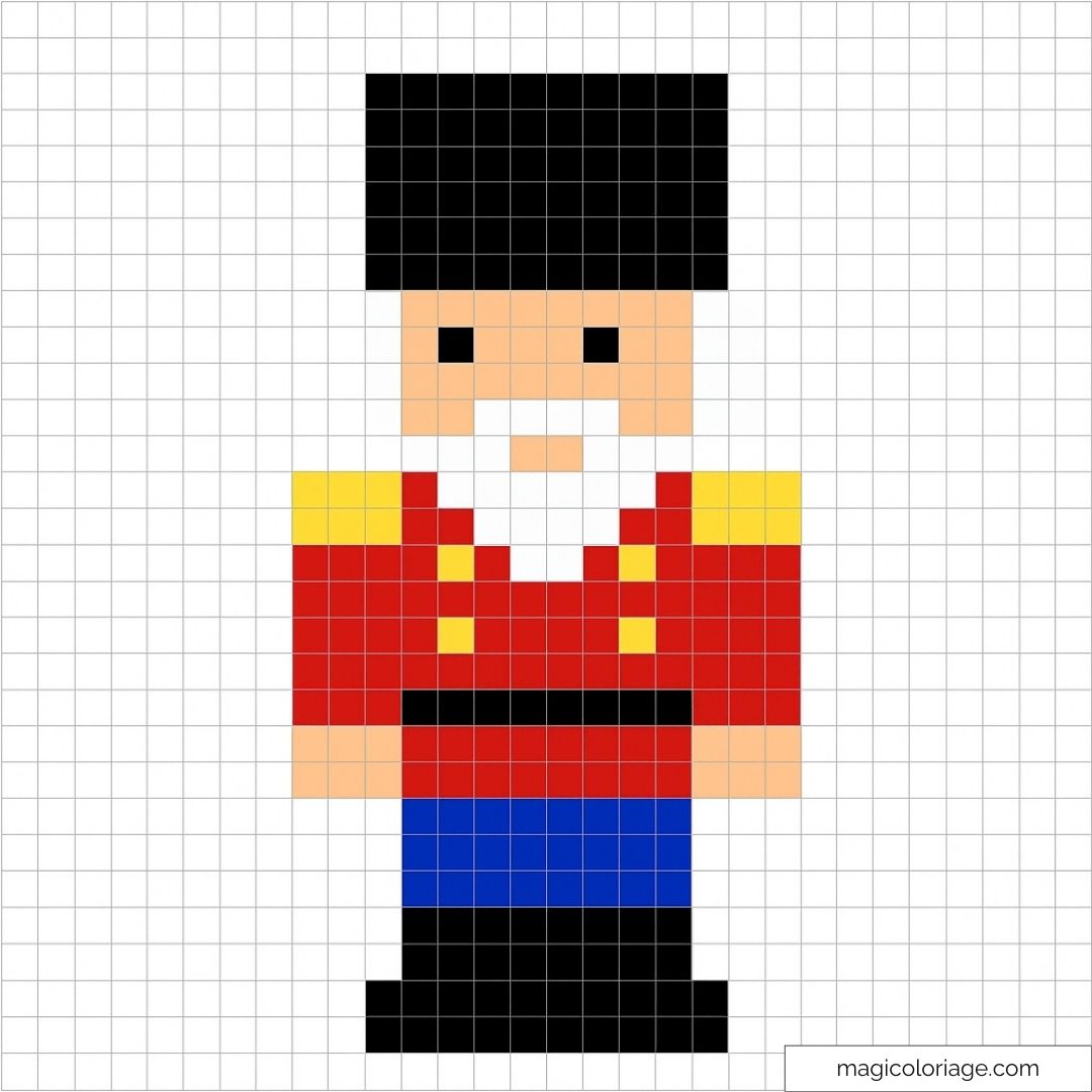 Pixel art d'un soldat avec uniforme rouge et bleu