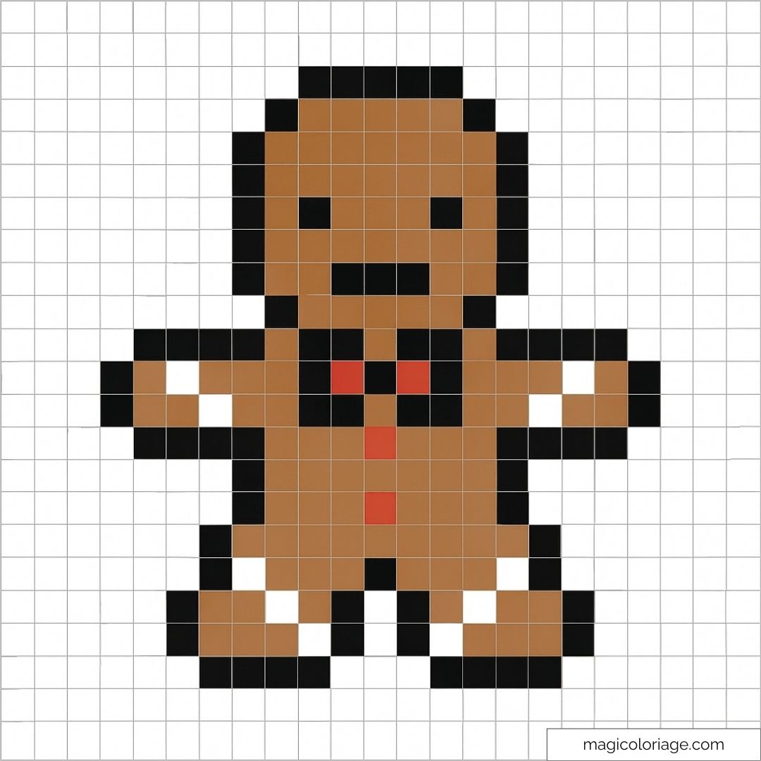 Dessin pixel art homme pain d'épice avec nœud papillon