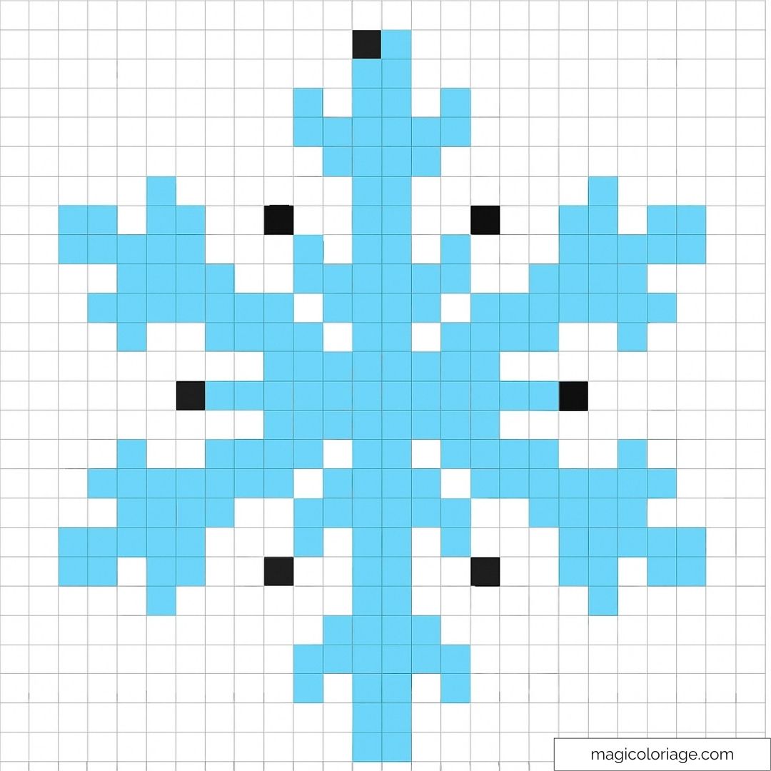 Pixel art flocon de neige bleu sur fond blanc pour l'hiver.