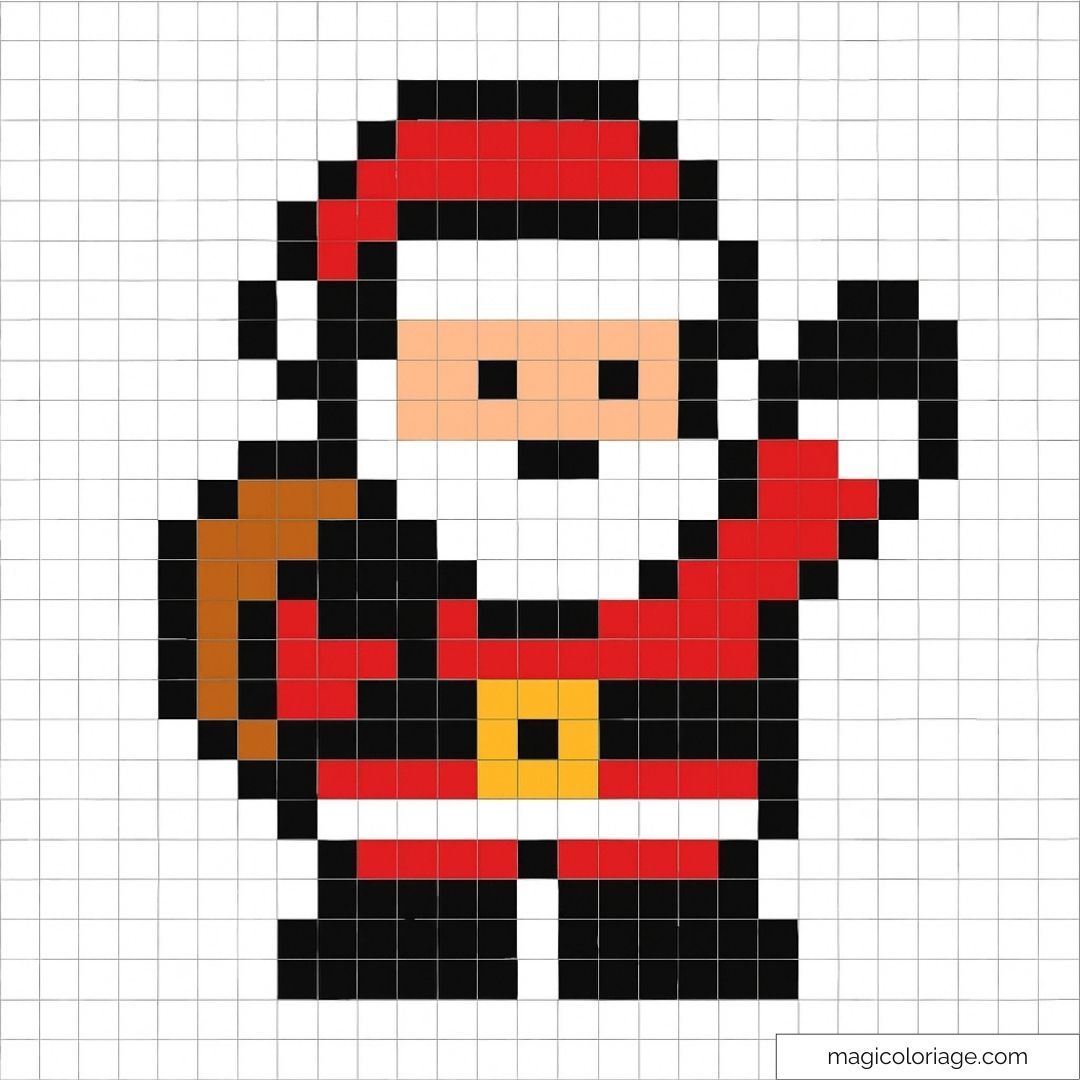 Pixel art du Père Noël portant un sac