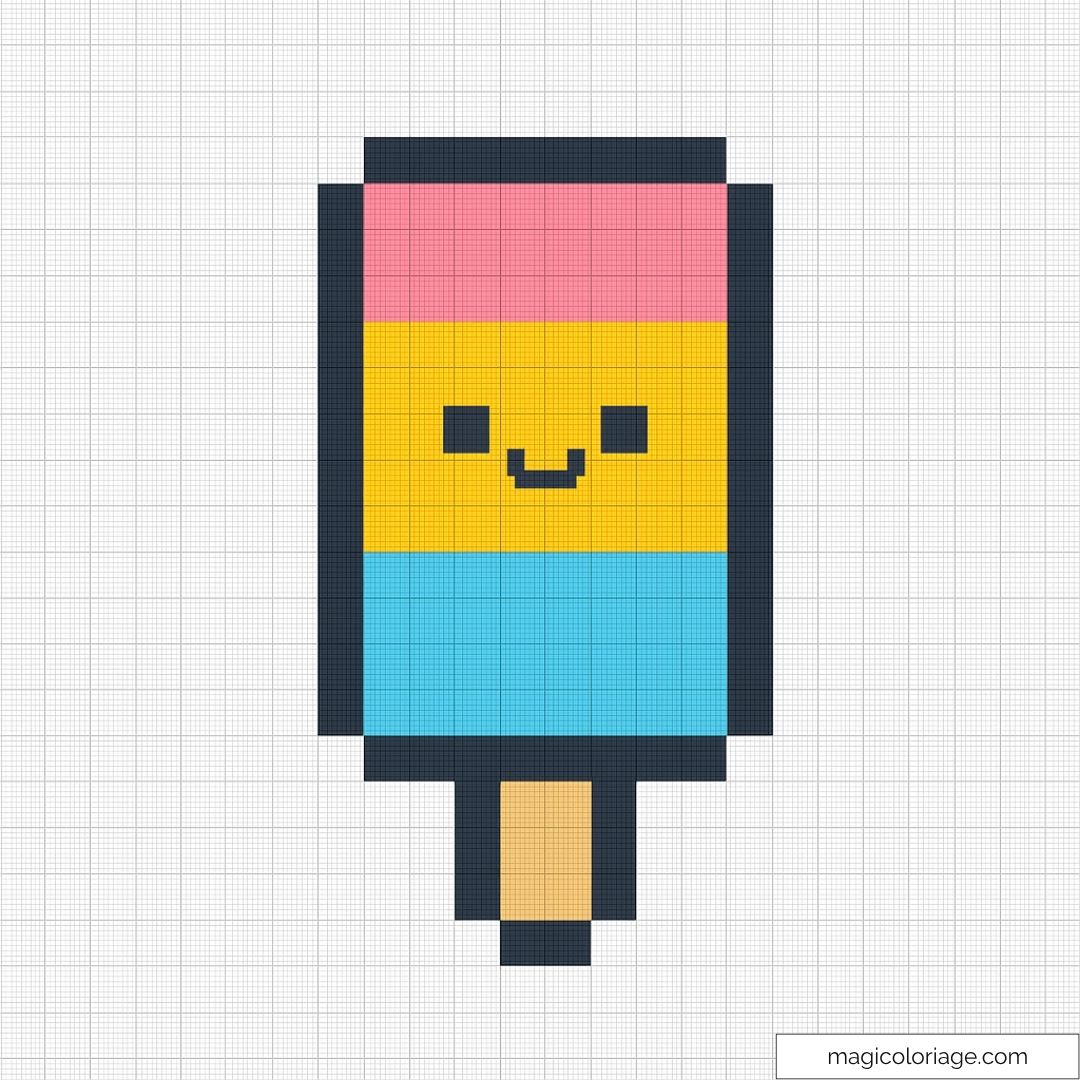 Pixel art d'une glace colorée avec visage souriant
