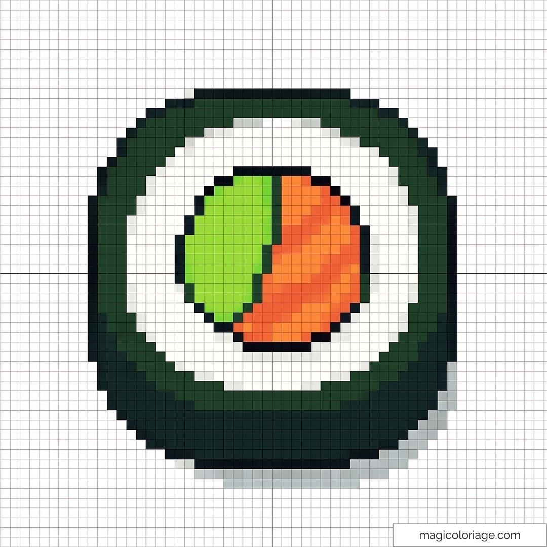 Pixel art sushi avec nori vert foncé