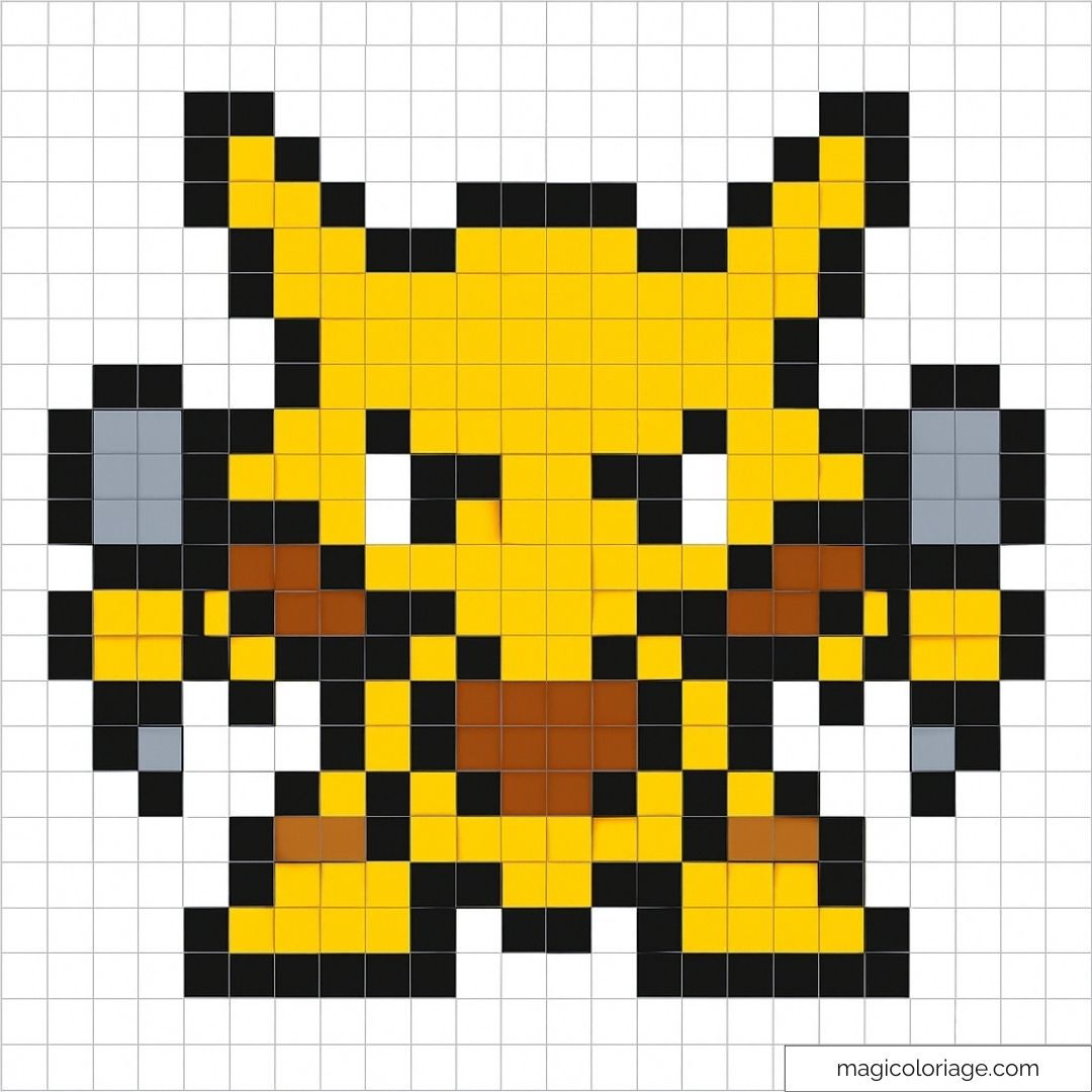 Pixel art d'Abra en jaune vif avec détails noirs et marron