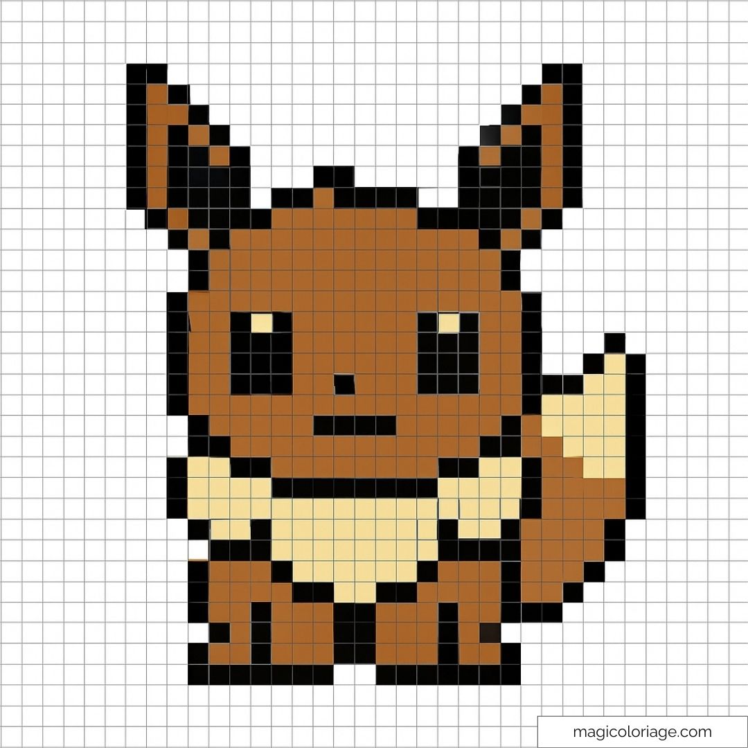 Pixel art Évoli sur une grille