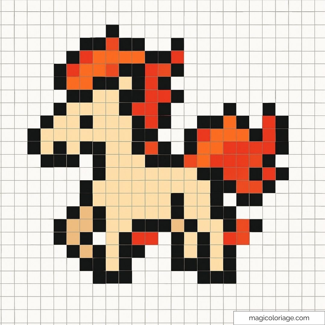 Simple pixel art de Ponyta avec crinière ardente.
