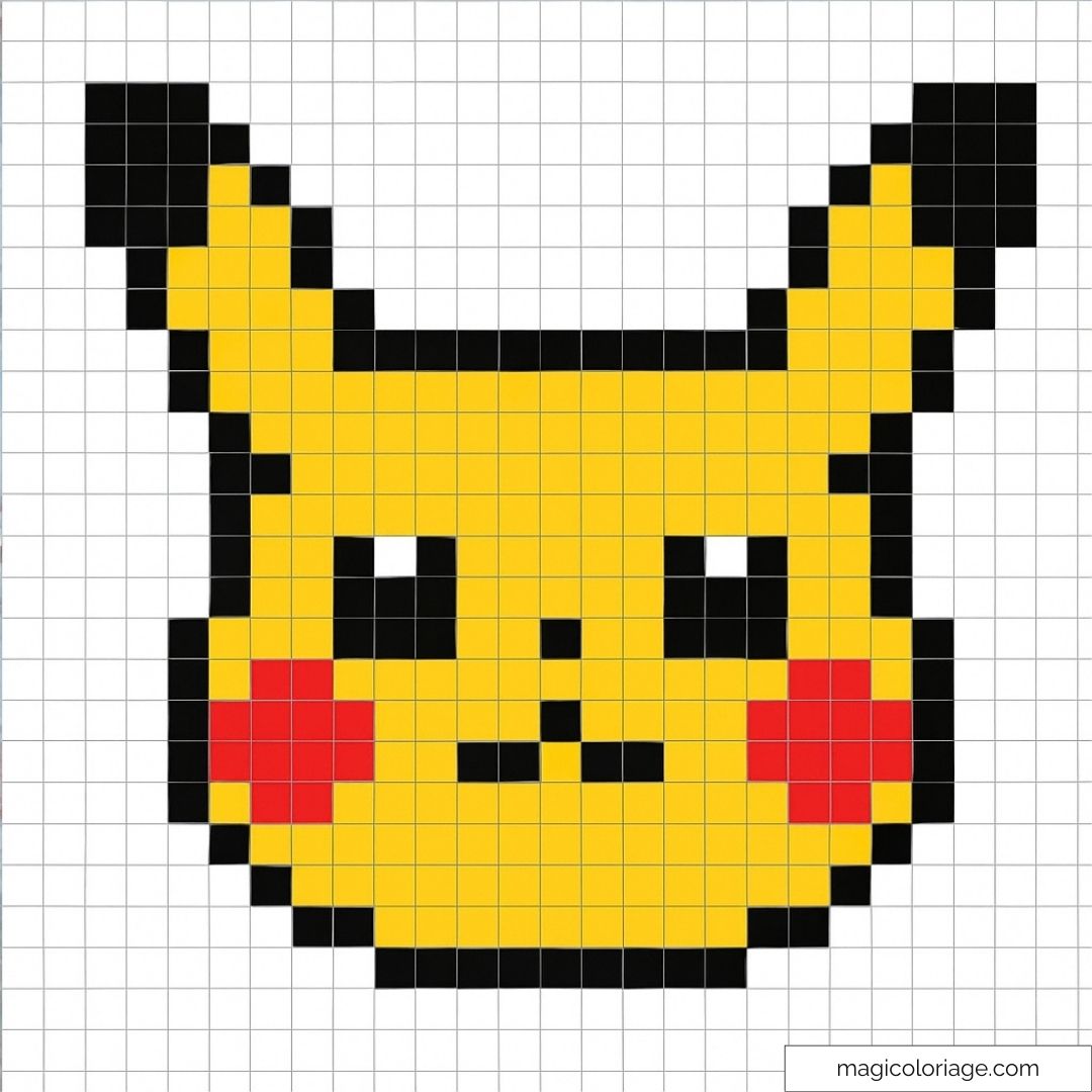 Pixel art de Pikachu avec couleurs vives et contrastées