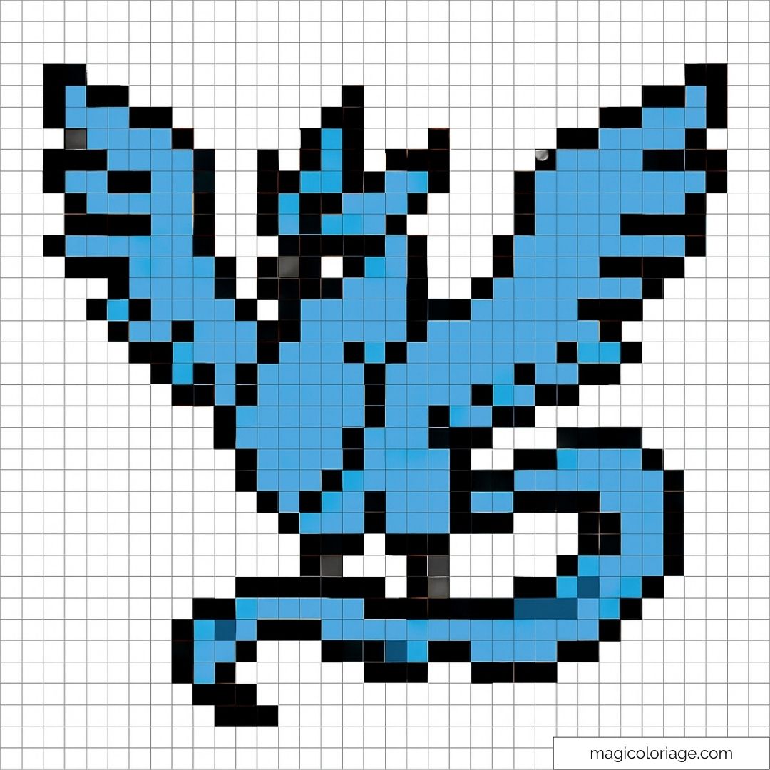 Pixel art de Pokémon légendaire Articuno en bleu et noir.