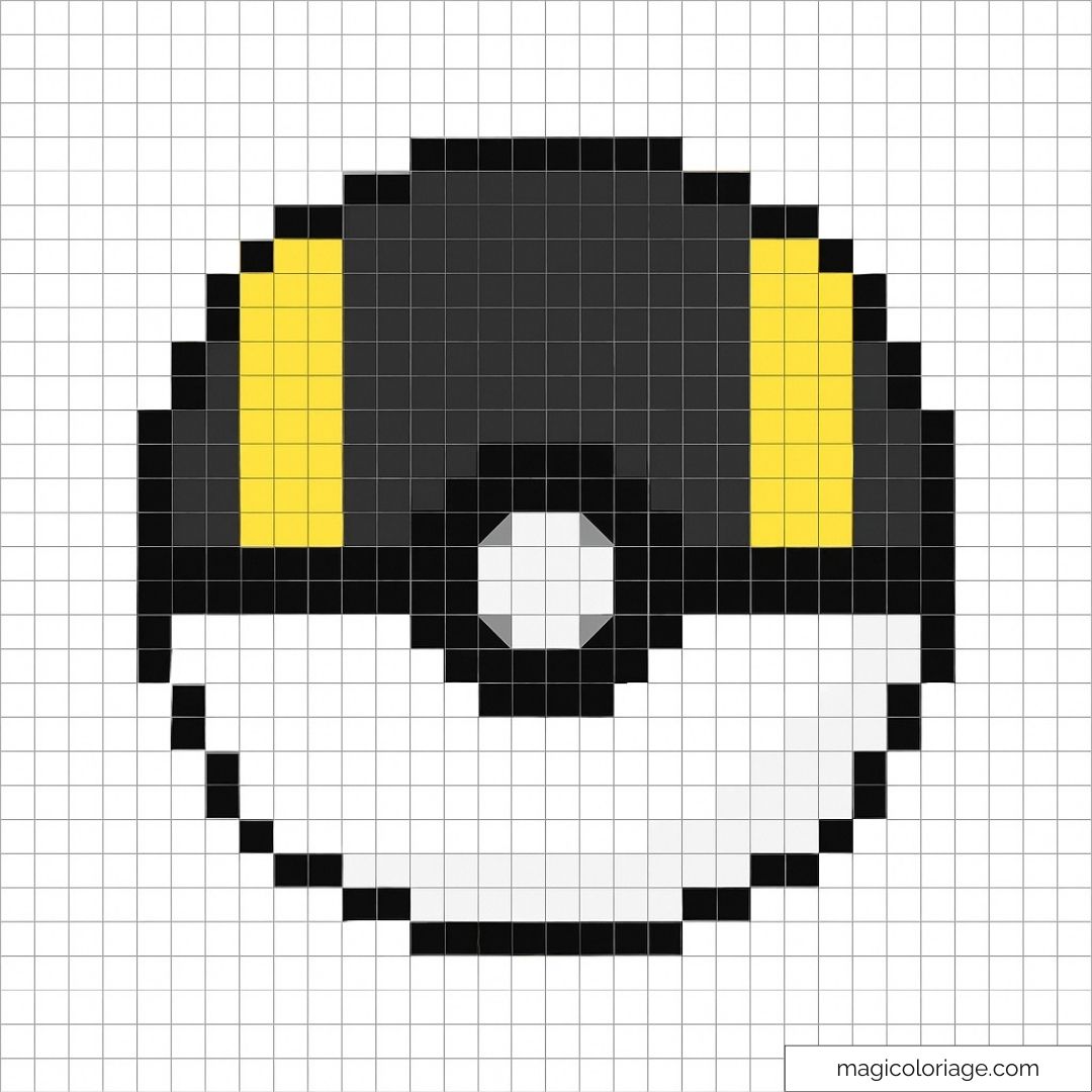 Pixel art de l'Hyper Ball Pokémon avec couleurs noir