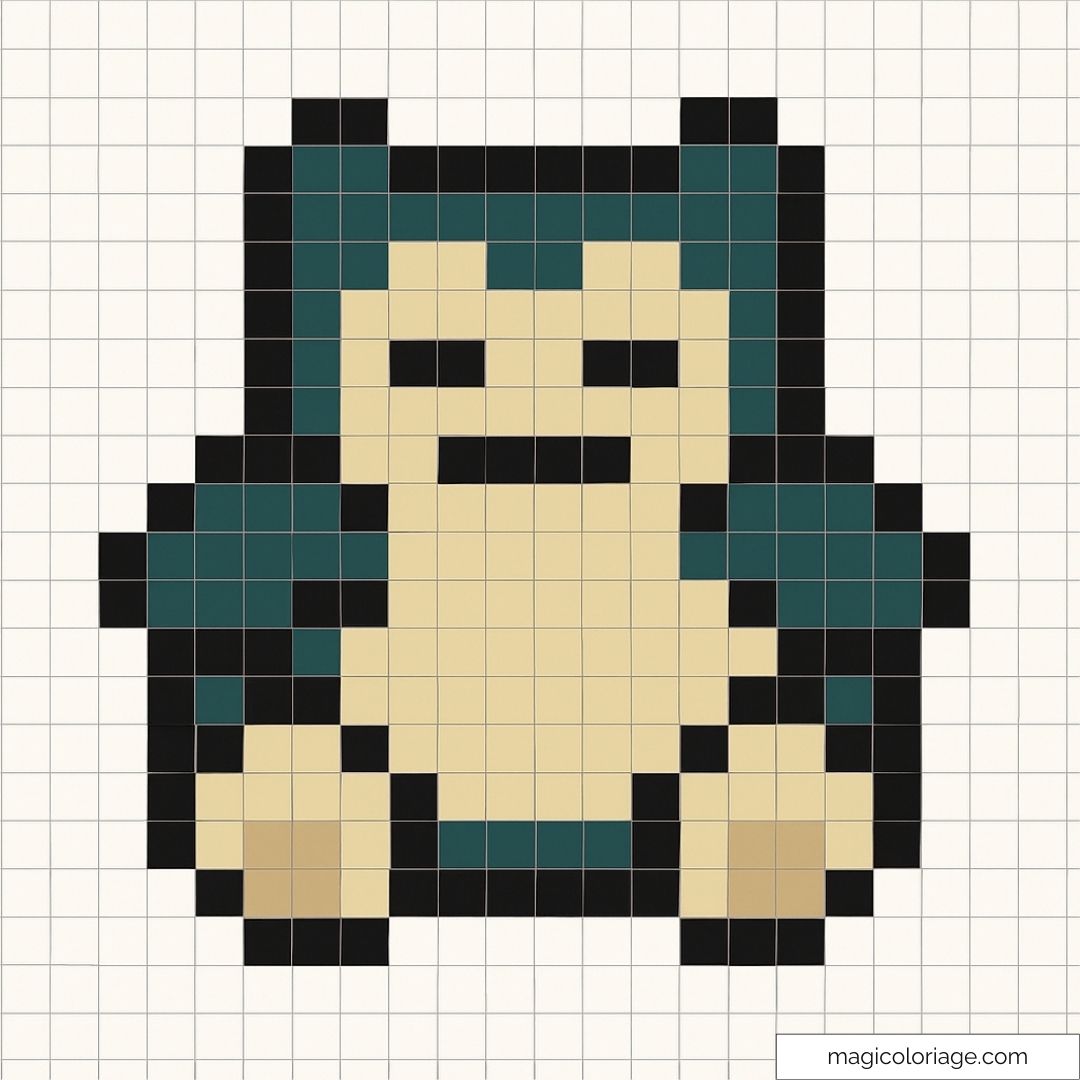 Pixel art du Pokémon Snorlax avec des blocs colorés