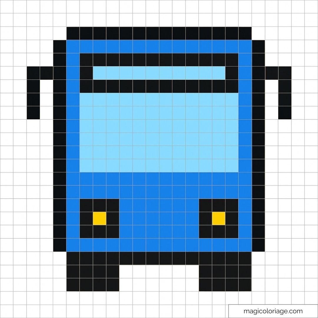 Pixel art bus bleu rétro