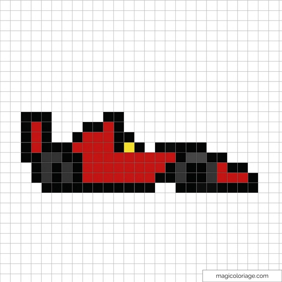 Pixel art voiture de course rouge et noire stylisée