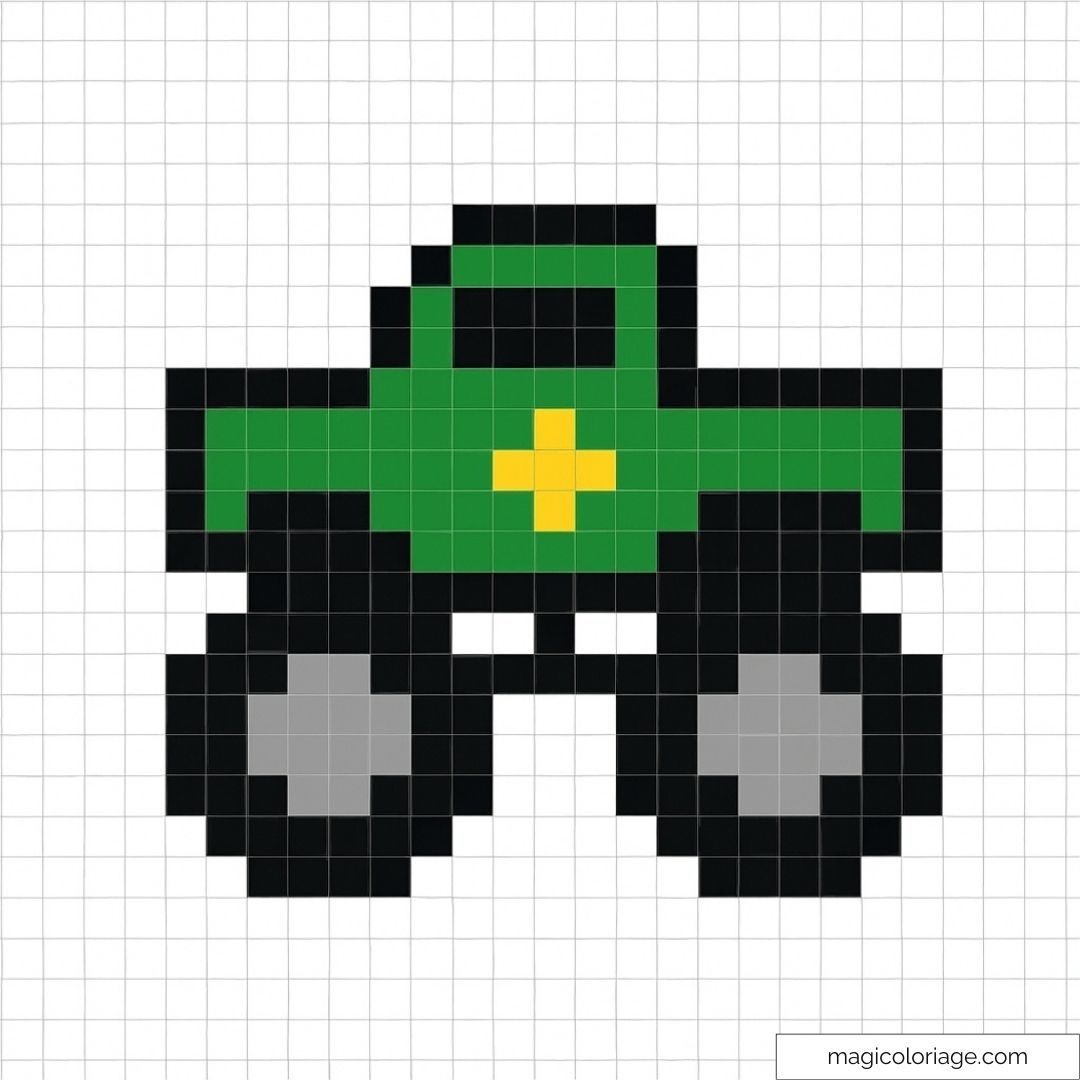 Pixel art d'un camion monstre vert avec une étoile jaune.