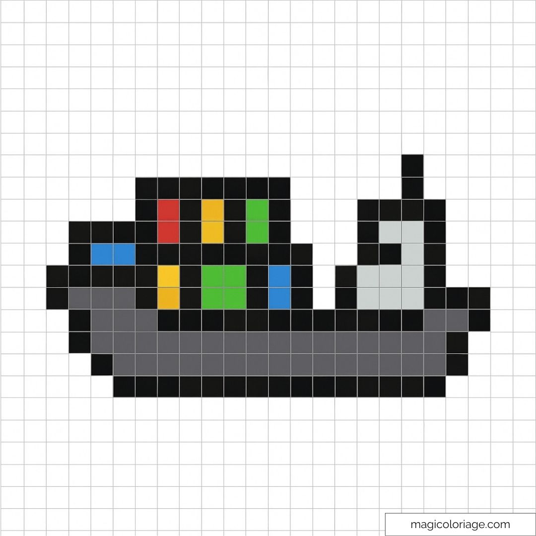Image pixel d'un navire cargo coloré avec des conteneurs