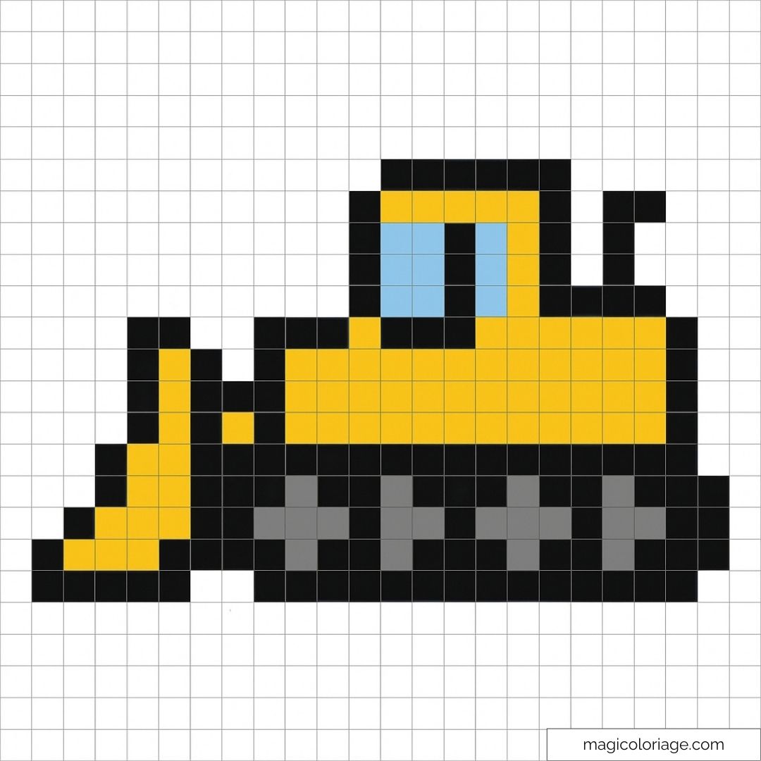 Tracteur en pixel art jaune et noir avec détails réalistes