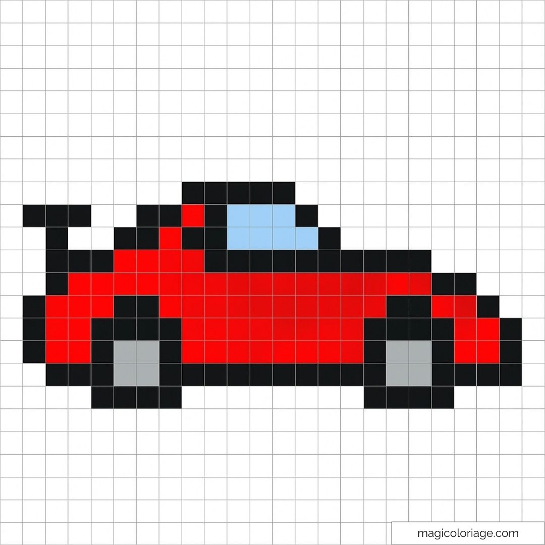 Voiture rouge pixel art sur fond blanc