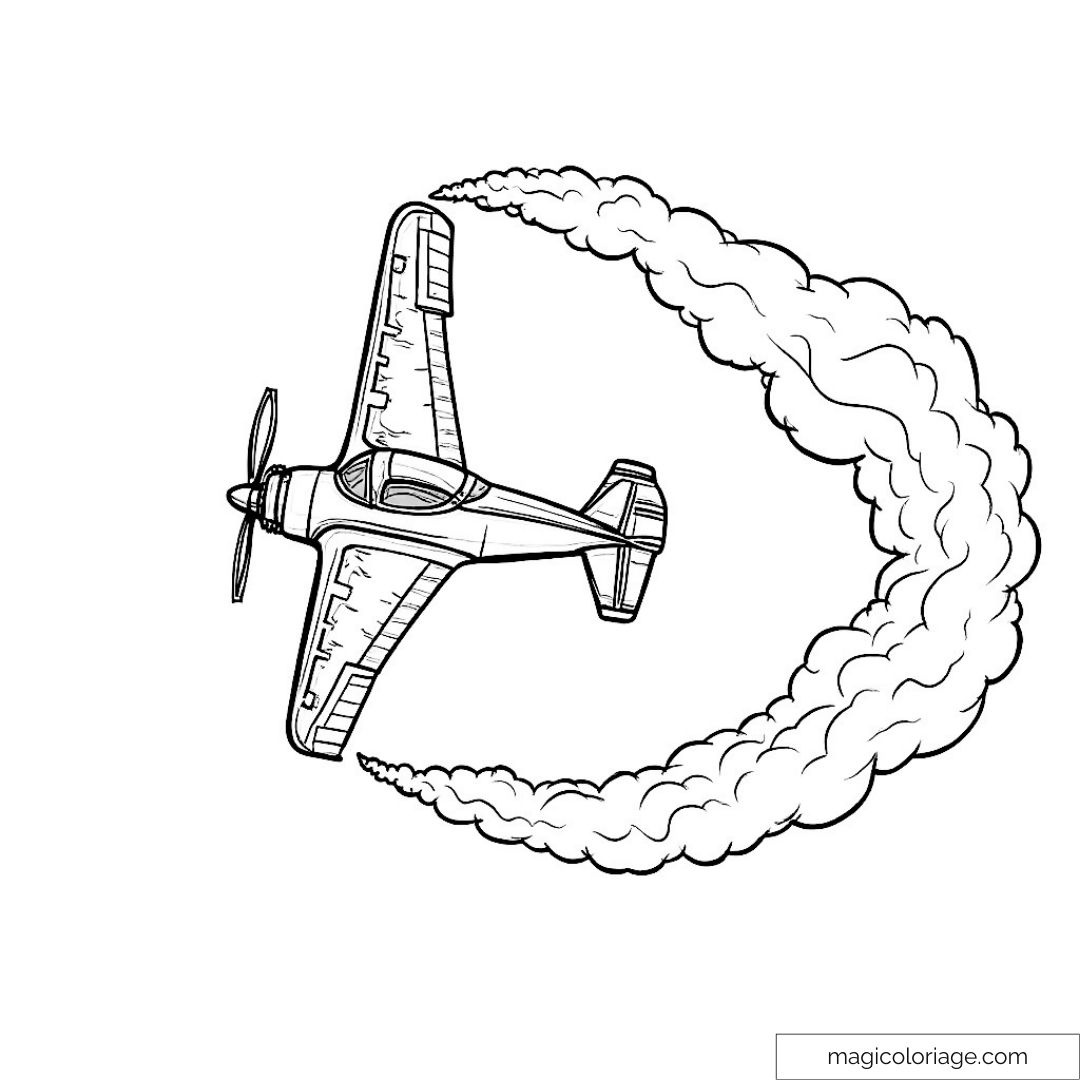 Dessin d'un avion de voltige avec une traînée dans le ciel.