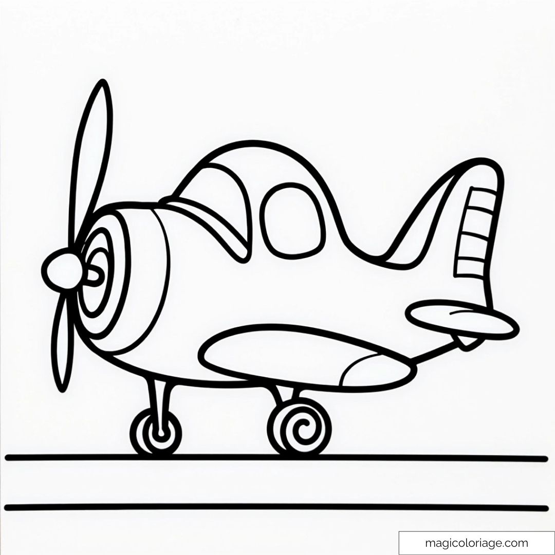 Dessin avion avec hélice pour coloriage enfant.