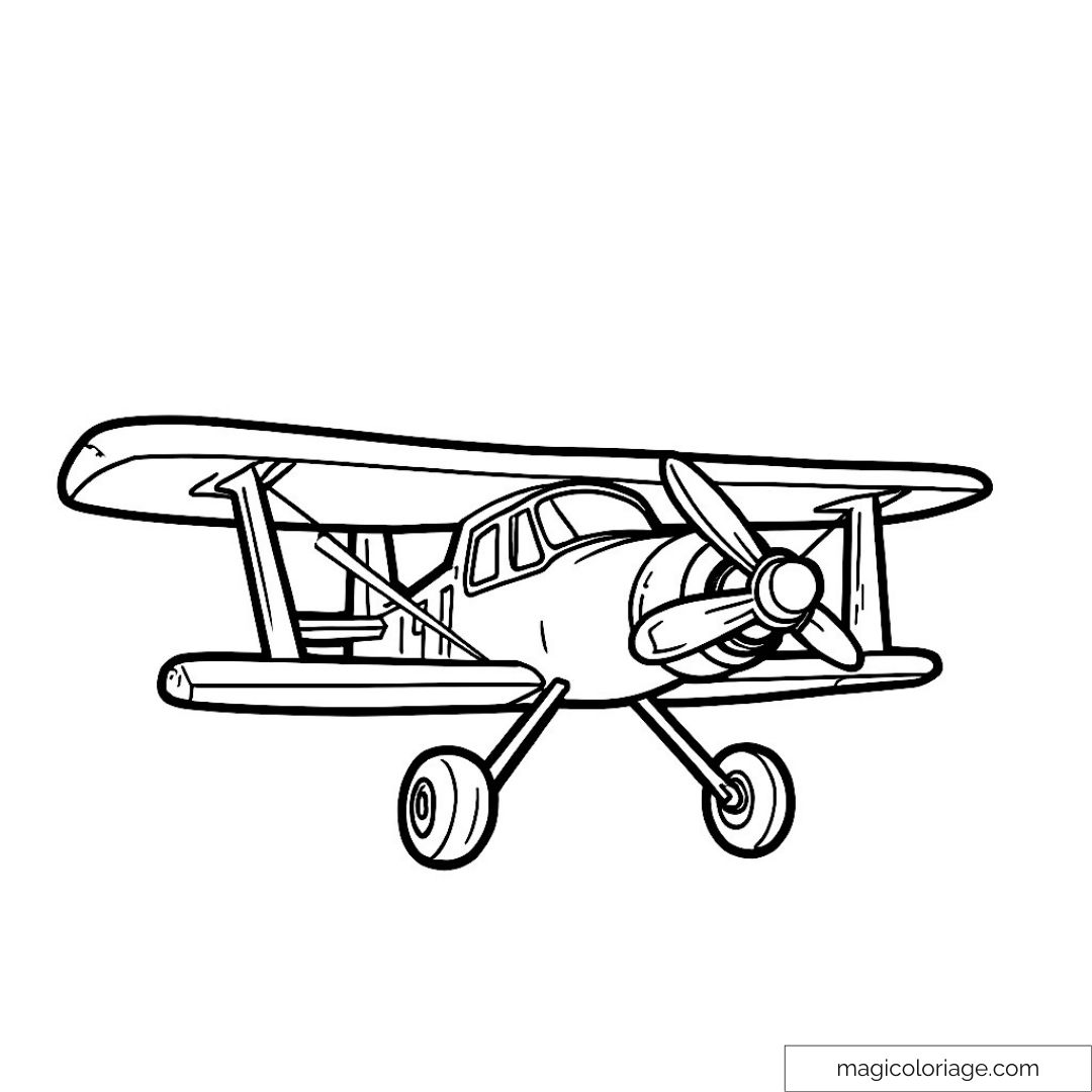 Dessin avion biplan à colorier pour enfants