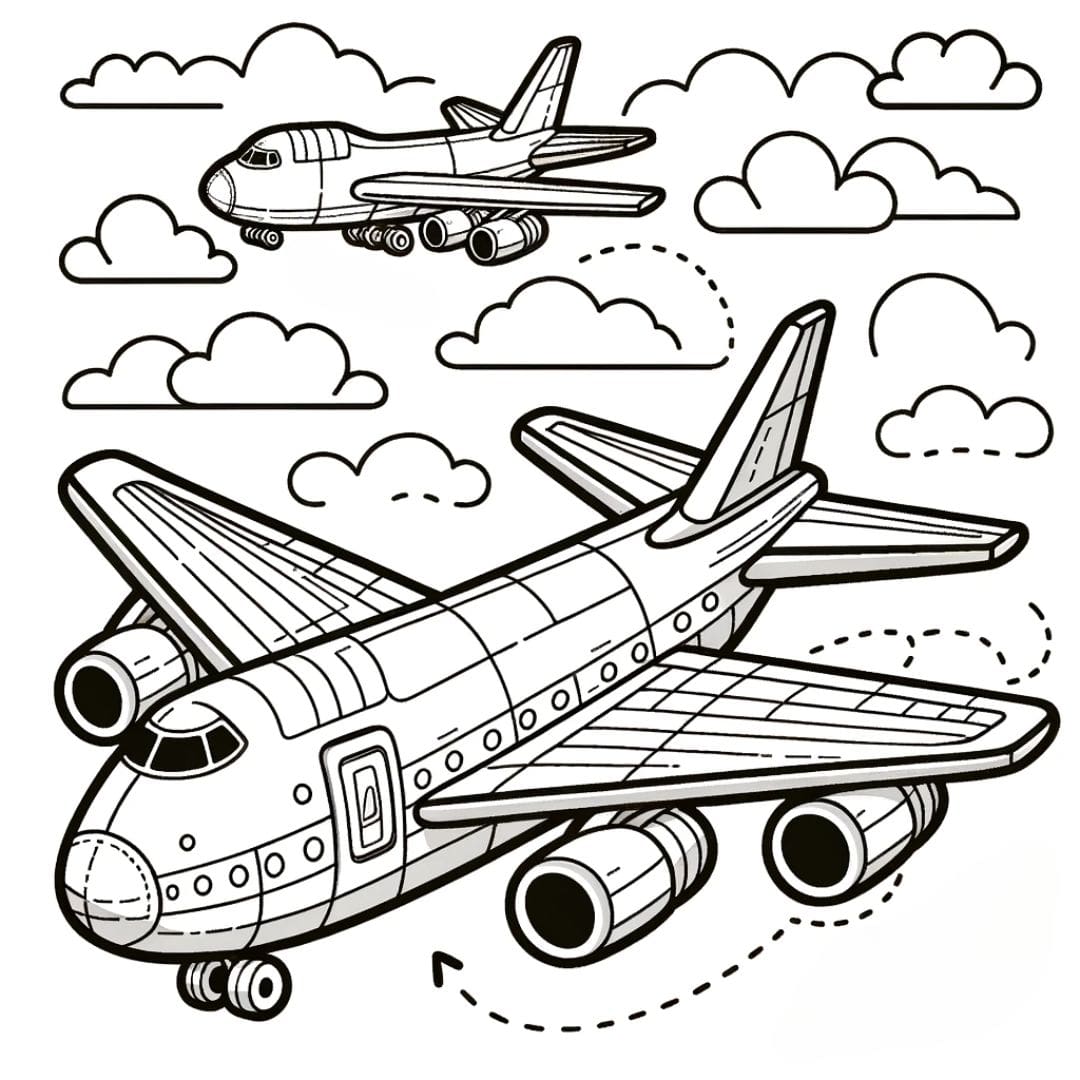 Coloriage d'un avion cargo, dessin intrigant pour enfants.