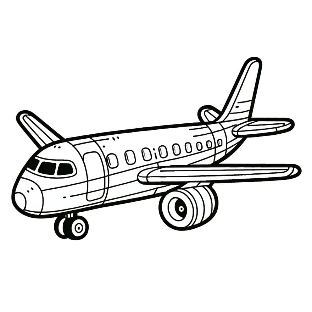 Coloriage d'un avion de ligne, dessin simple pour enfants.