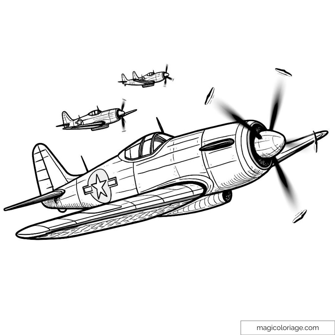 Dessin de trois avions de chasse en vol pour coloriage