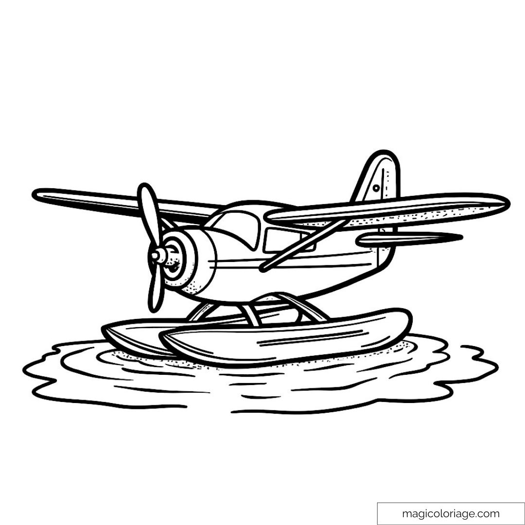 Dessin d'hydravion flottant sur l'eau à colorier